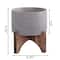 Flora Bunda 5" Matte Gray Pueblo Pot Planter With Wood Stand